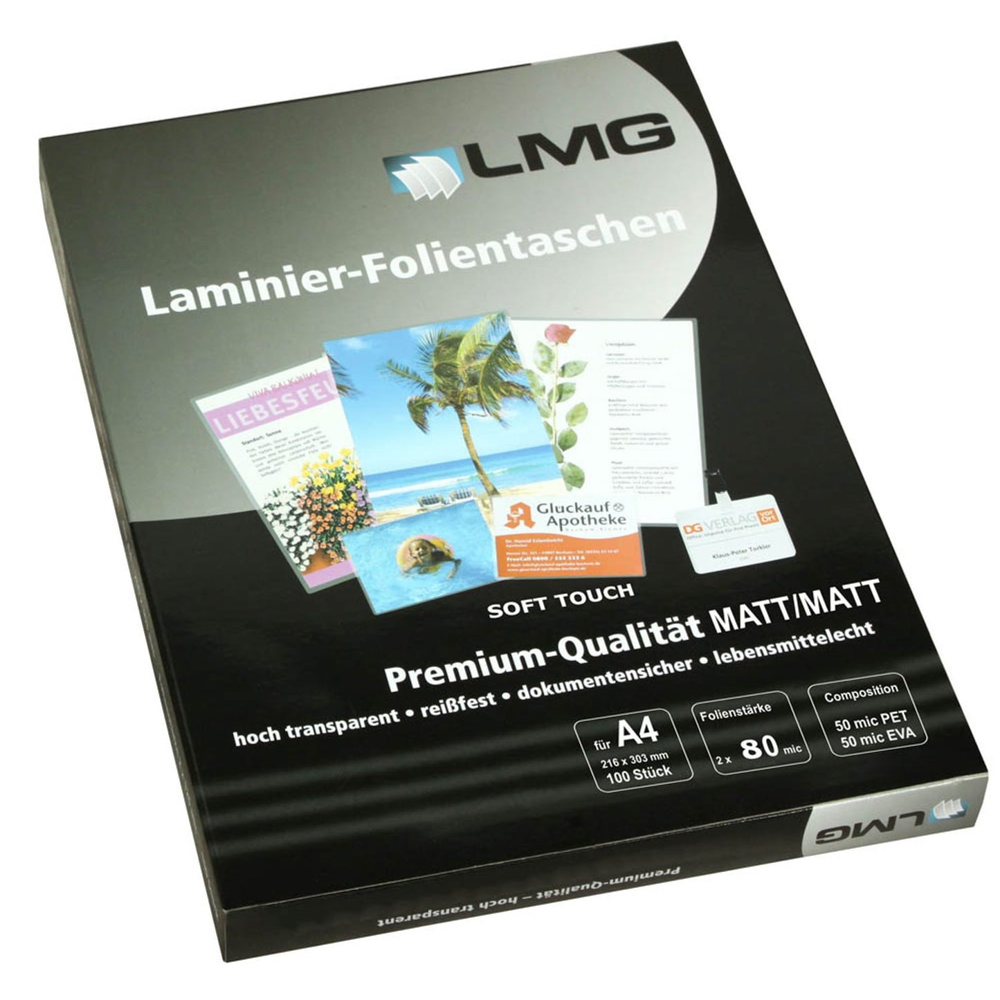 LMG Soft Touch Laminierfolien matt für A4 75 micron | LMGA4-75M-ST | 1 Pack = 100 St.