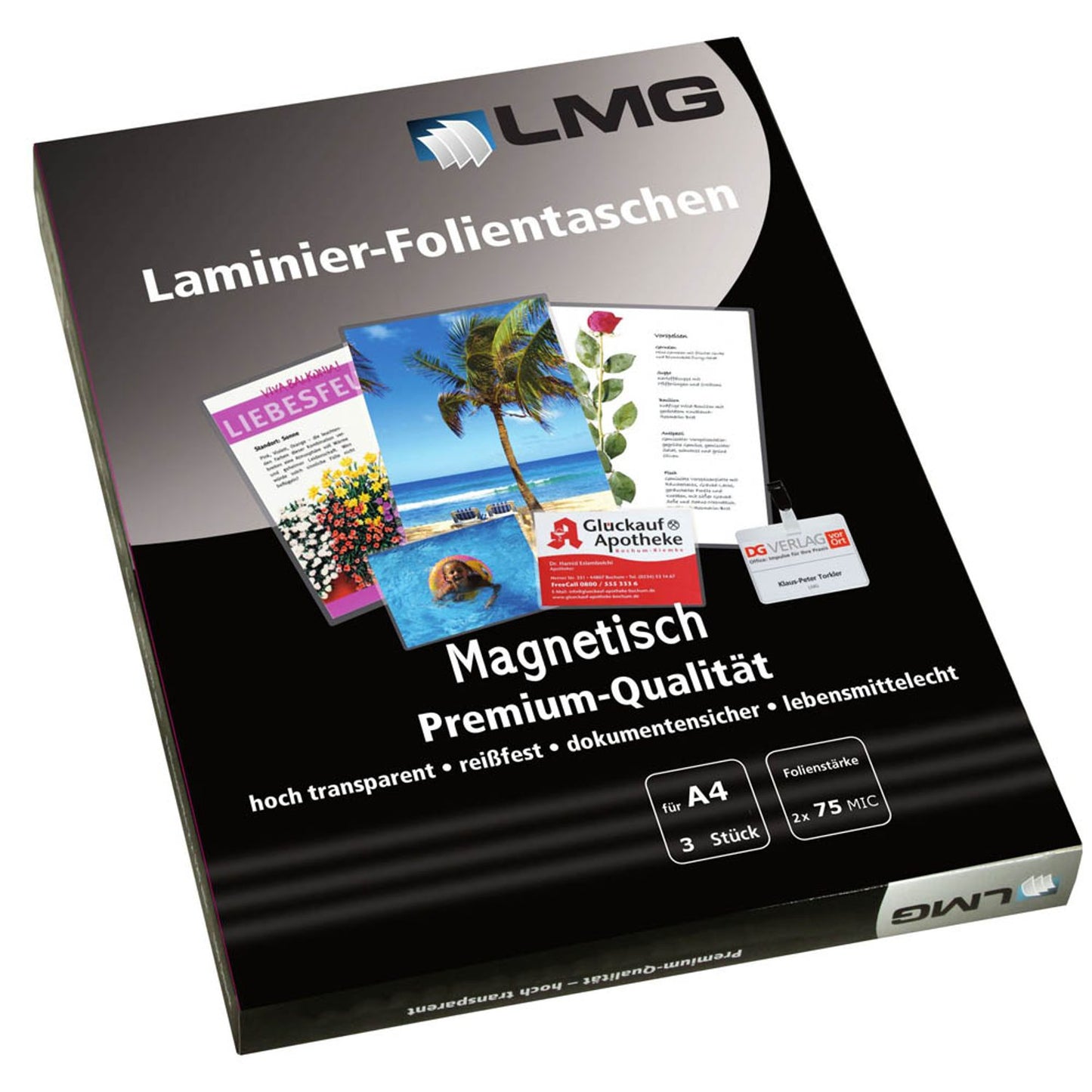 LMG Magnetic Pouches Laminierfolien glänzend für A4 75 micron | LMGA4-75-MP | 1 Pack = 3 St.