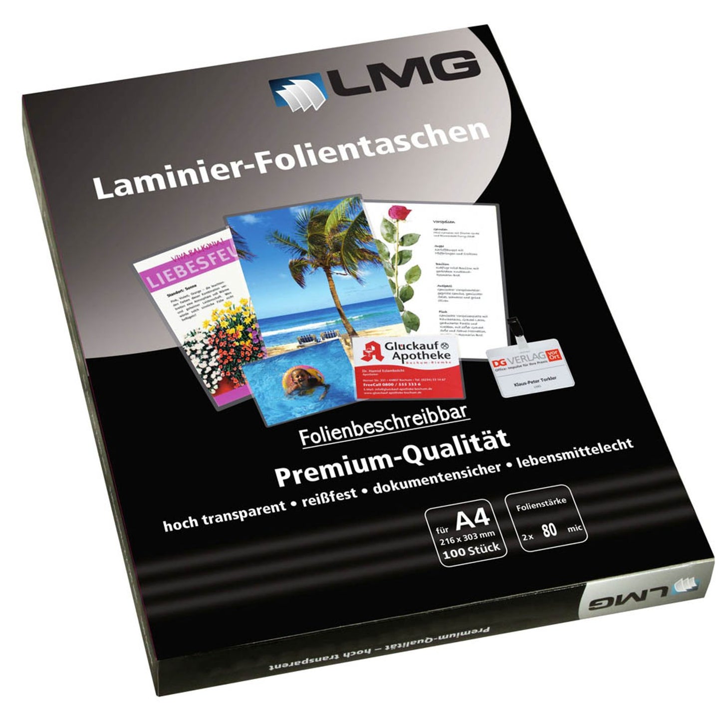 LMG Laminierfolien glänzend für A4 80 micron | LMGA4-80-FS | 1 Pack = 100 St.