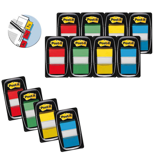 Post-it® + 4 GRATIS: Index Haftmarker farbsortiert 8x 50 Streifen + GRATIS 4x 50 Streifen | 680-P12 | 1 Pack = 8x 50 Streifen