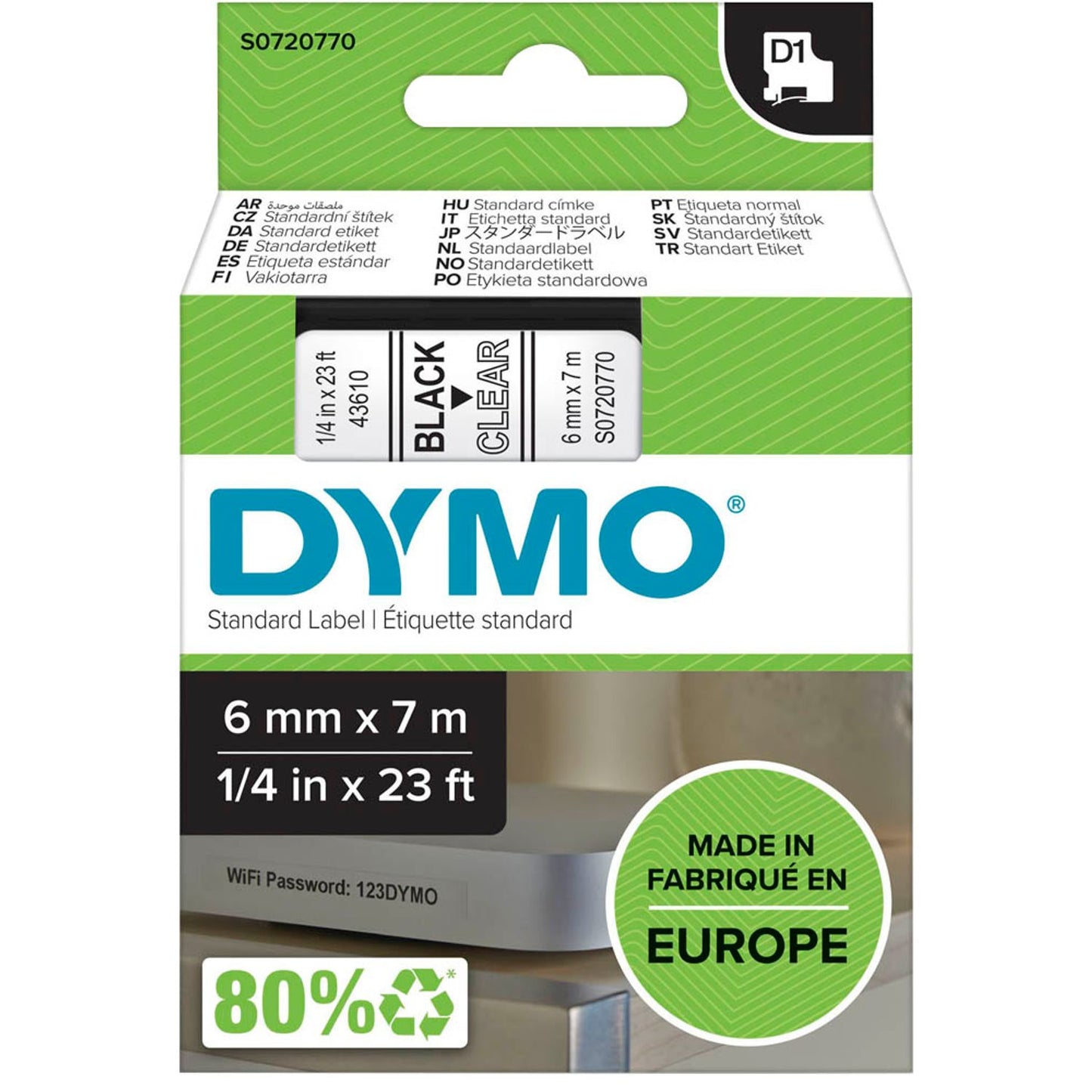 DYMO Schriftband D1 43610 , 6 mm schwarz auf transparent | S0720770