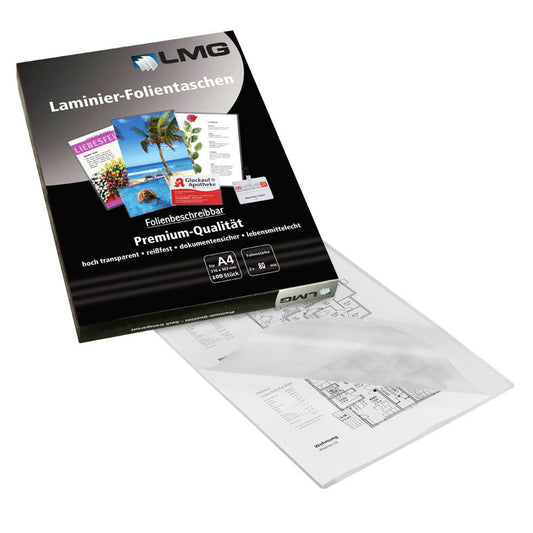 LMG Laminierfolien glänzend für A4 80 micron | LMGA4-80-FS | 1 Pack = 100 St.