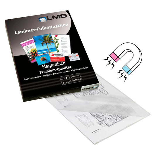 LMG Magnetic Pouches Laminierfolien glänzend für A4 75 micron | LMGA4-75-MP | 1 Pack = 3 St.