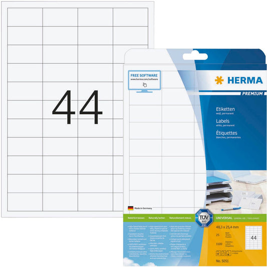 HERMA Etiketten weiß 48,3 x 25,4 mm | 5051 | 1 Pack = 25 Blatt