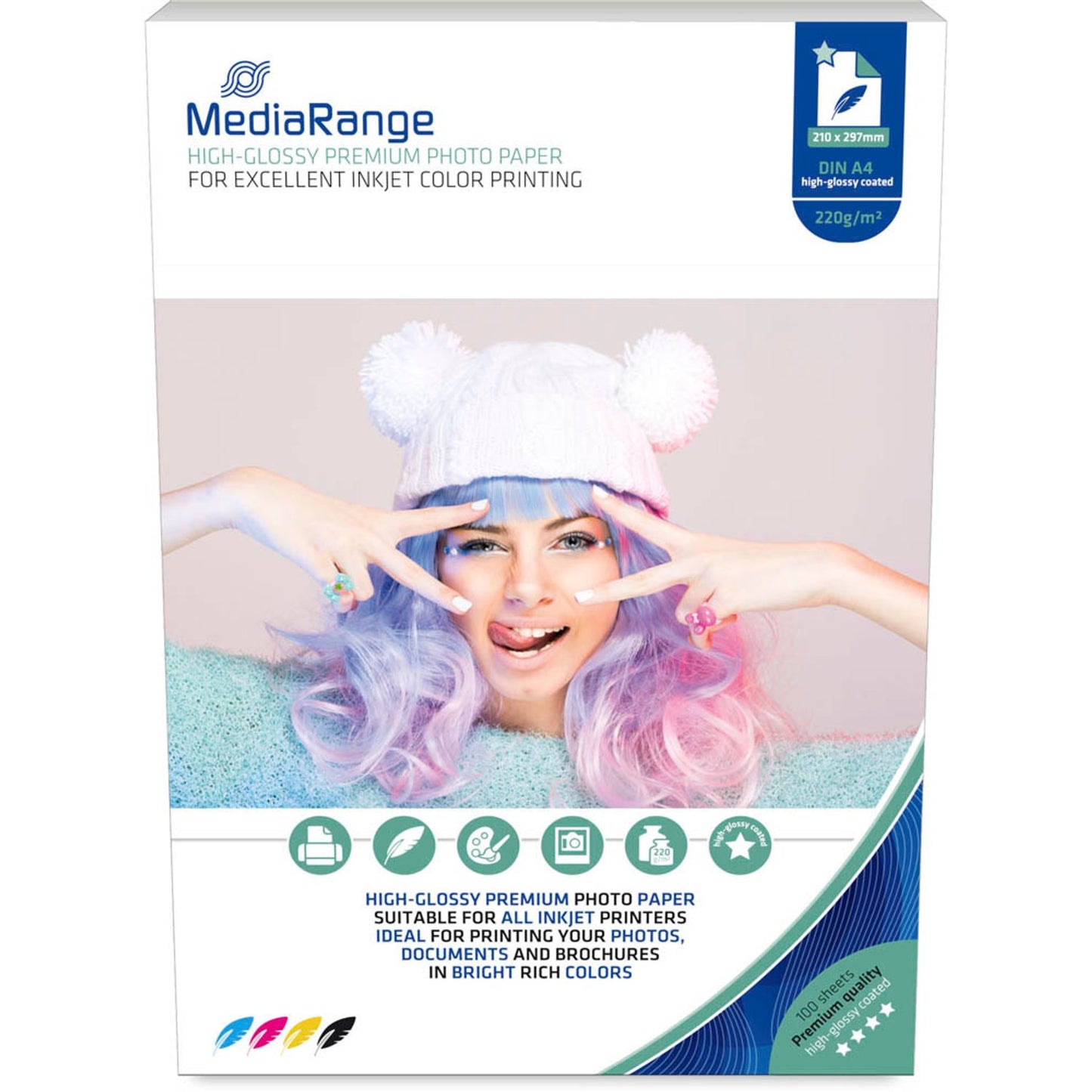 MediaRange Fotopapier DIN A4 hochglänzend 220 g/qm | MRINK103 | 1 Pack = 100 Blatt