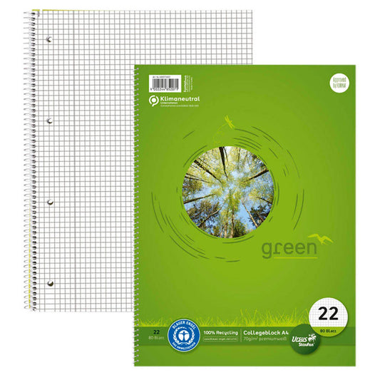 Staufen® Collegeblöcke green Lineatur 22 kariert DIN A4 Innenrand | 608570020 | 1 Pack = 10 Blöcke