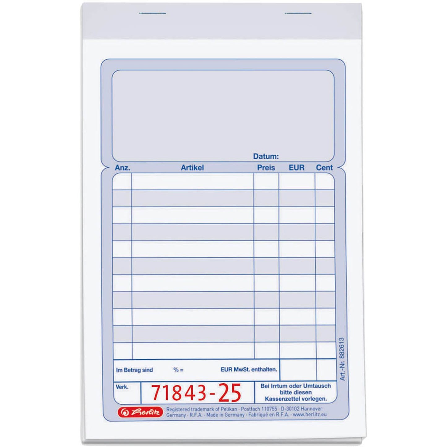 herlitz Kassenblock mit Additionsblatt, mit fortlaufenden Nummern Formularbuch 882613 | 300010476