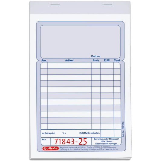 herlitz Kassenblock mit Additionsblatt, mit fortlaufenden Nummern Formularbuch 882613 | 300010476