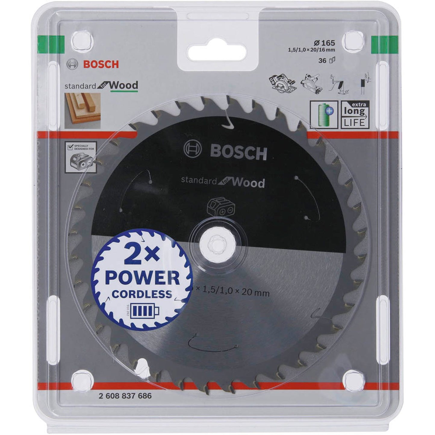 BOSCH Standard for Wood Kreissägeblatt 165,0 mm, 36 Zähne | 2608837686