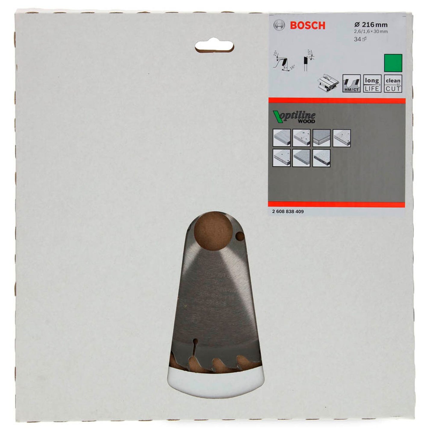 BOSCH Optiline Wood Kreissägeblatt 216,0 mm, 34 Zähne | 2608838409
