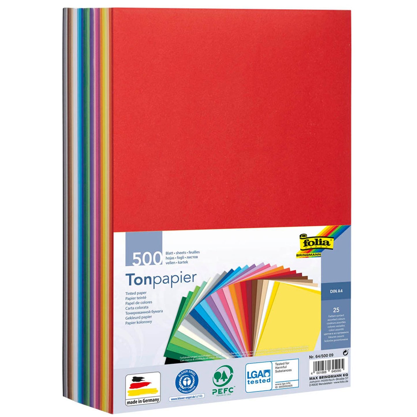 folia Tonpapier farbsortiert 130 g/qm | 64/500 09 | 1 Pack = 500 Blatt