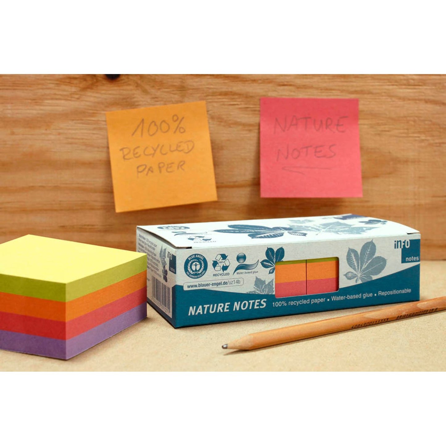 inFO Recycling Haftnotizen farbsortiert, 2 Würfel | 5654-97BOX | 1 Pack = 2 Würfel