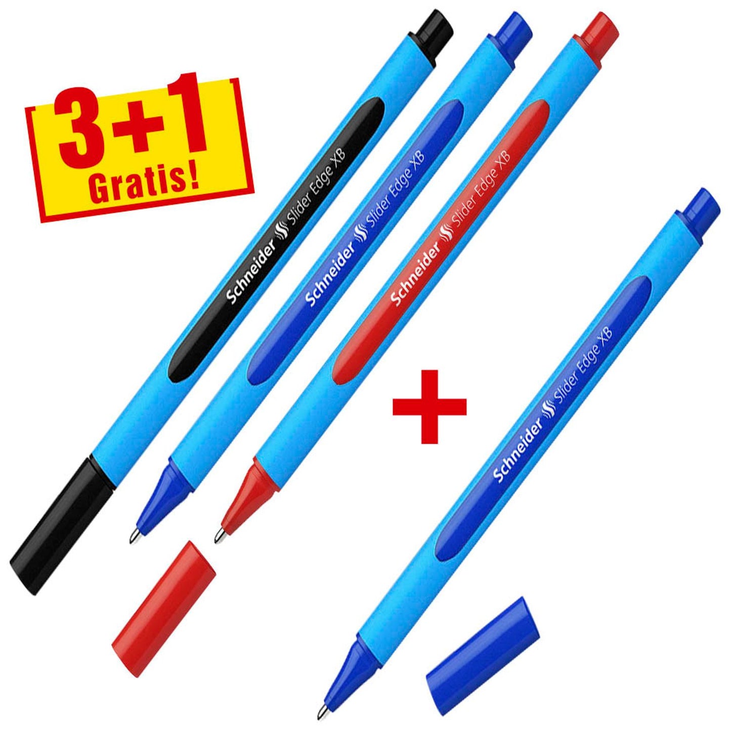 Schneider + 1 GRATIS: Kugelschreiber Slider Edge blau, Schreibfarbe: farbsortiert, . + GRATIS | 152271 | 1 Aktionspack = 3 St.
