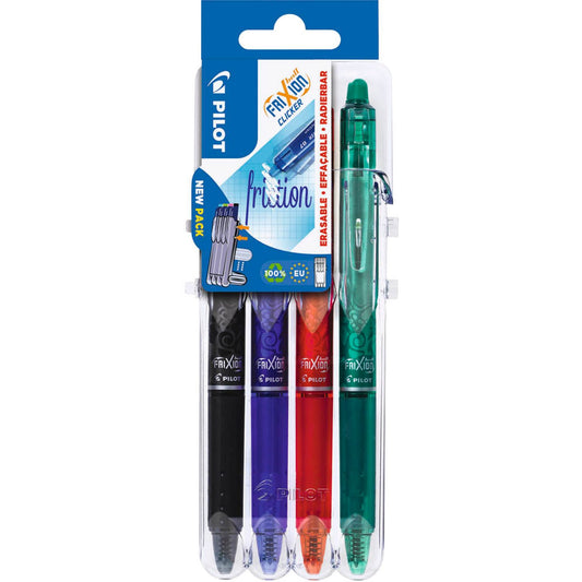 PILOT FRIXION ball CLICKER 2 Go Tintenroller-Set 0,4 mm, Schreibfarbe: farbsortiert | BLRT-FR7-S4 SET2GO | 1 Pack = 4 St.