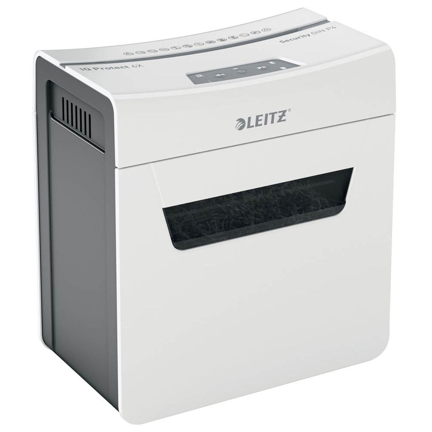 LEITZ IQ 6X Protect Premium Aktenvernichter mit Partikelschnitt P-4, 4 x 40 mm, bis , weiß | 80900000