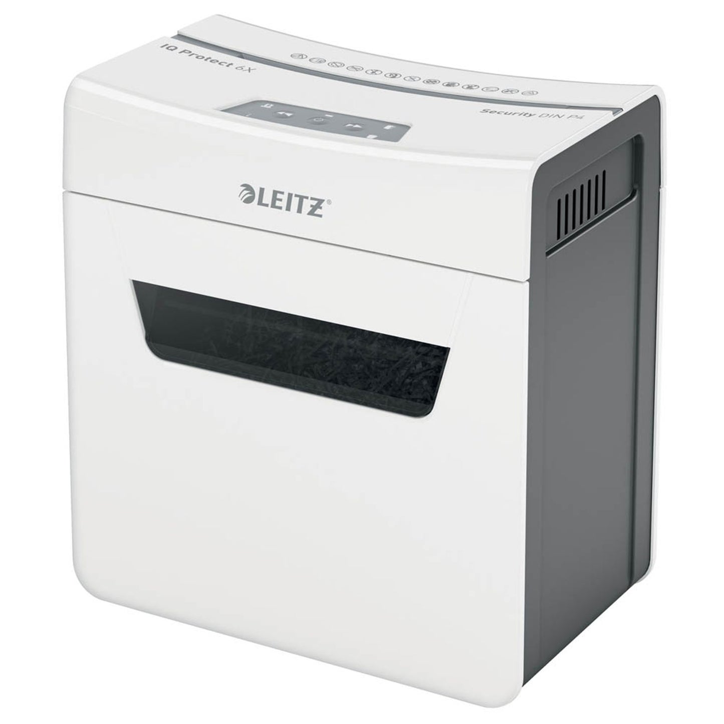 LEITZ IQ 6X Protect Premium Aktenvernichter mit Partikelschnitt P-4, 4 x 40 mm, bis , weiß | 80900000