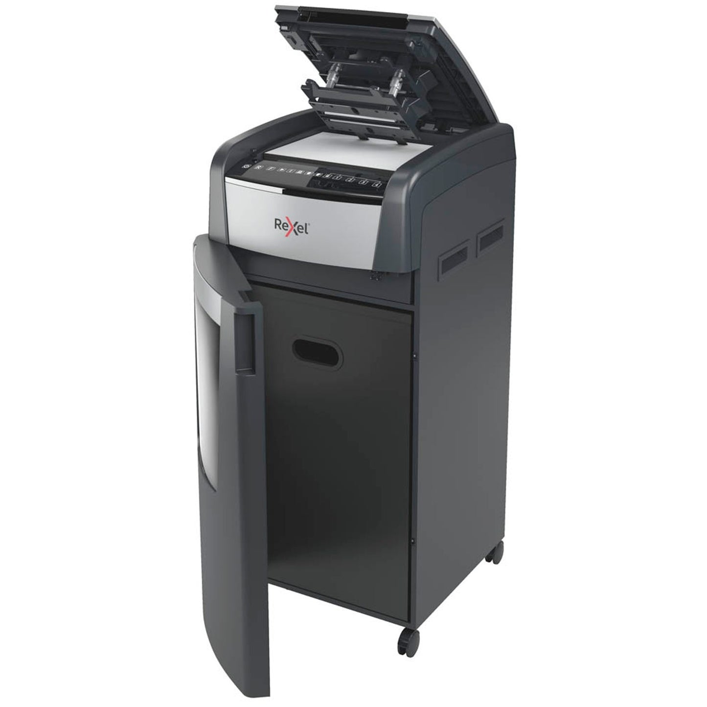 Rexel Optimum AutoFeed+ 600X Aktenvernichter mit Partikelschnitt P-4, 4 x 28 mm, bis , schwarz | 2020600,00 XEU