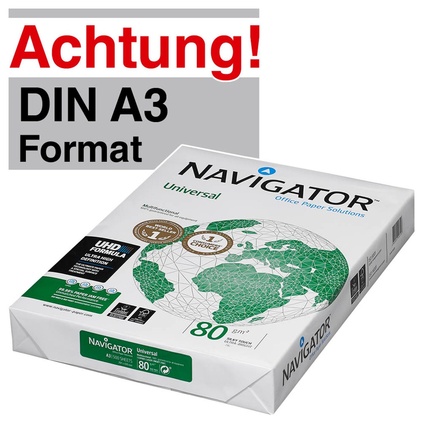 NAVIGATOR Kopierpapier Universal DIN A3 80 g/qm | N80A3 | 1 Pack = 500 Blatt