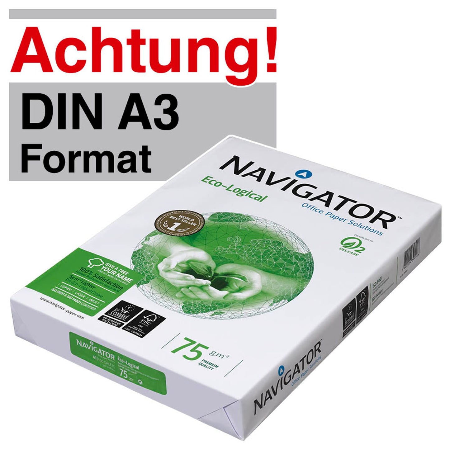 NAVIGATOR Kopierpapier Eco-Logical DIN A3 75 g/qm | 82467B75LAAB | 1 Pack = 500 Blatt