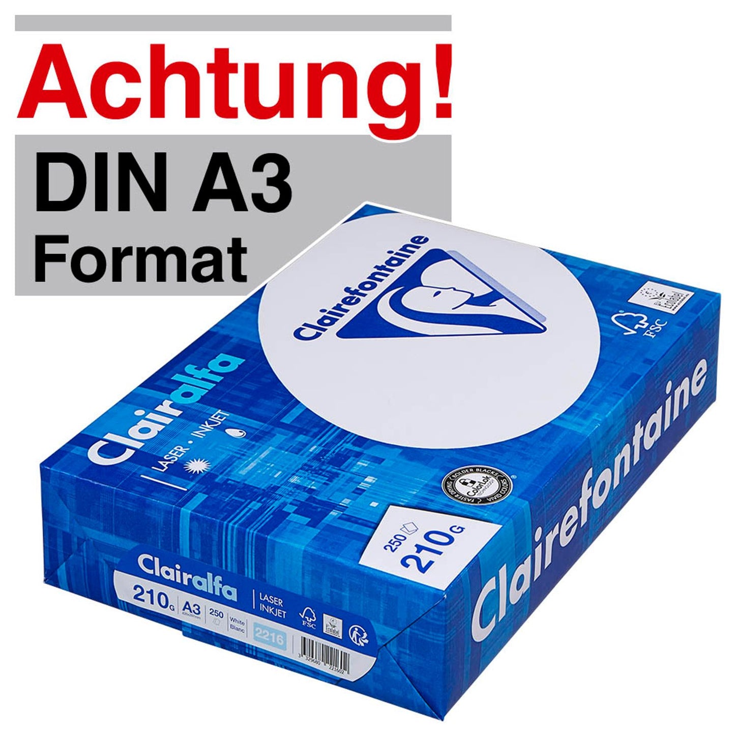 Clairefontaine Kopierpapier Clairalfa DIN A3 210 g/qm | 2217C | 1 Pack = 250 Blatt