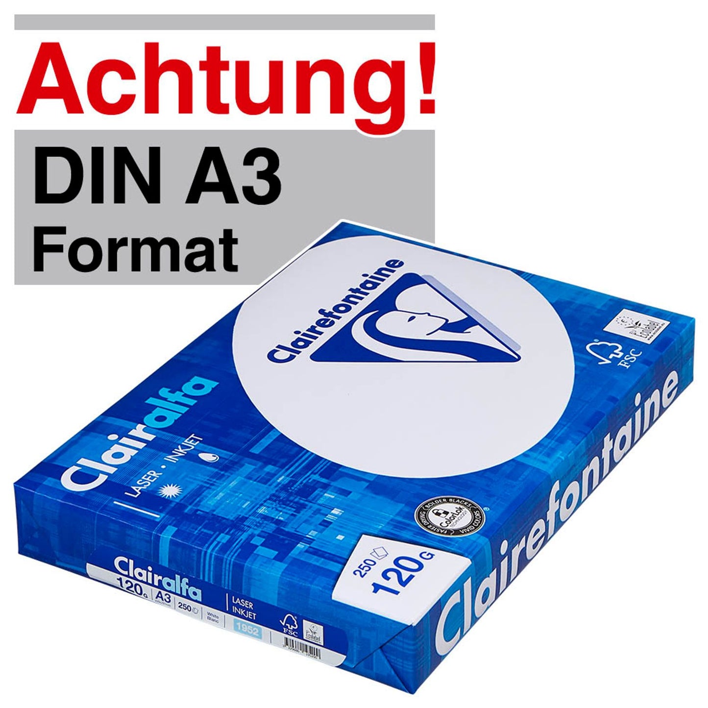 Clairefontaine Kopierpapier Clairalfa DIN A3 120 g/qm | 1953C | 1 Pack = 250 Blatt