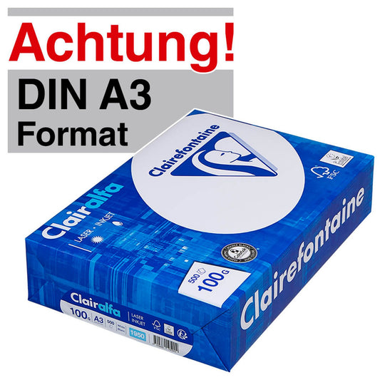 Clairefontaine Kopierpapier Clairalfa DIN A3 100 g/qm | 1951C | 1 Pack = 500 Blatt