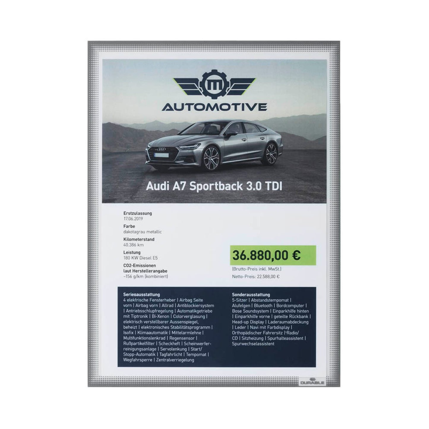DURABLE Dokumentenhüllen selbstklebend grau A4 | 501457 | 1 Pack = 5 St.