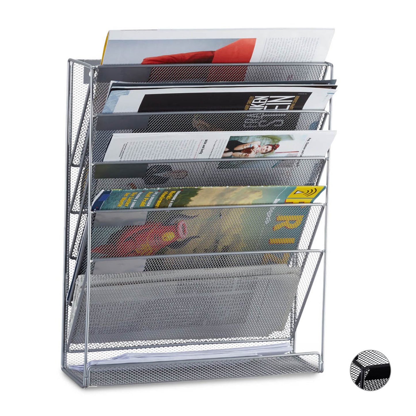 relaxdays Wandprospekthalter silber DIN A4 quer 6 Fächer | 10022508_55