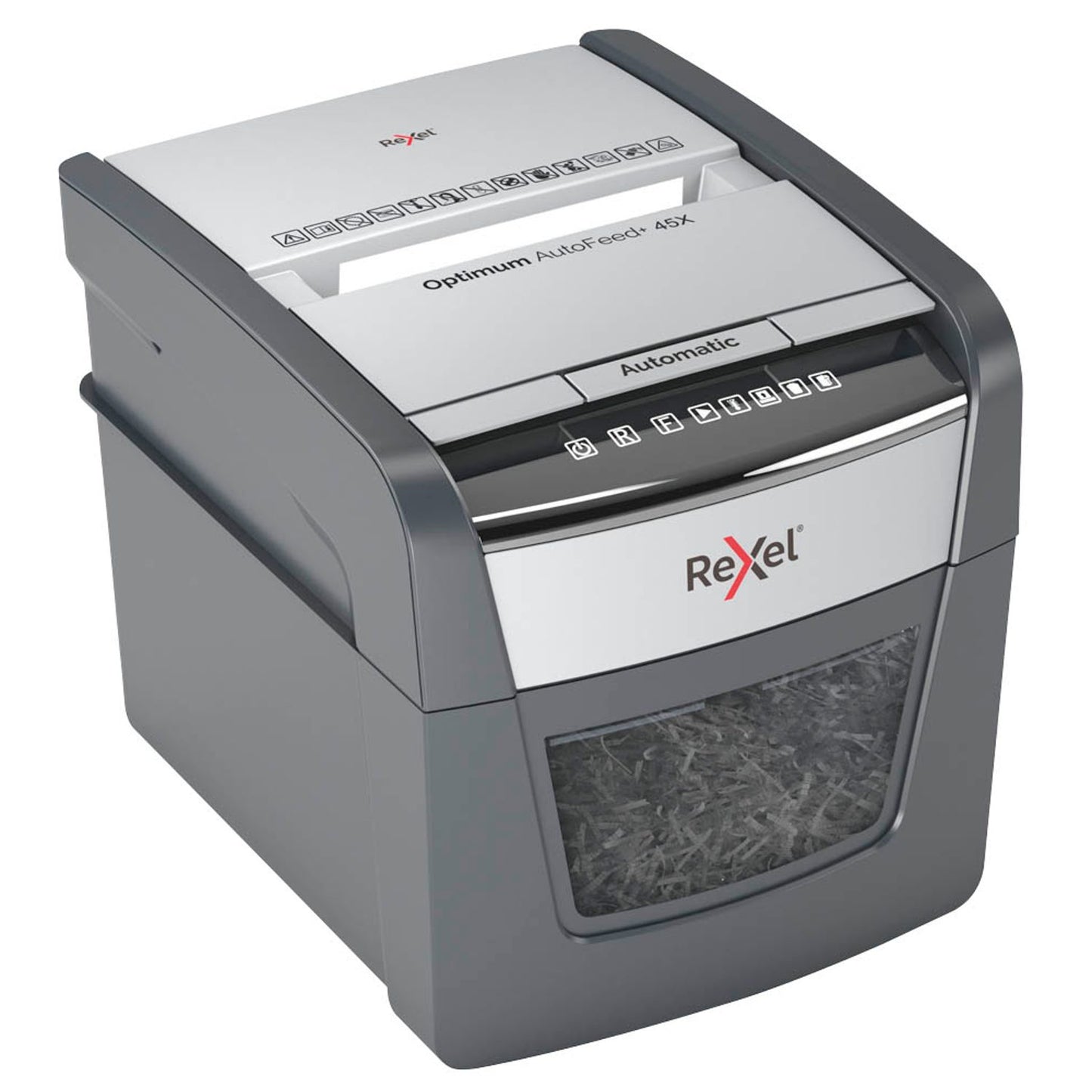 Rexel Optimum AutoFeed+ 45X Aktenvernichter mit Partikelschnitt P-4, 4 x 28 mm, bis , schwarz | 2020045,00 XEU