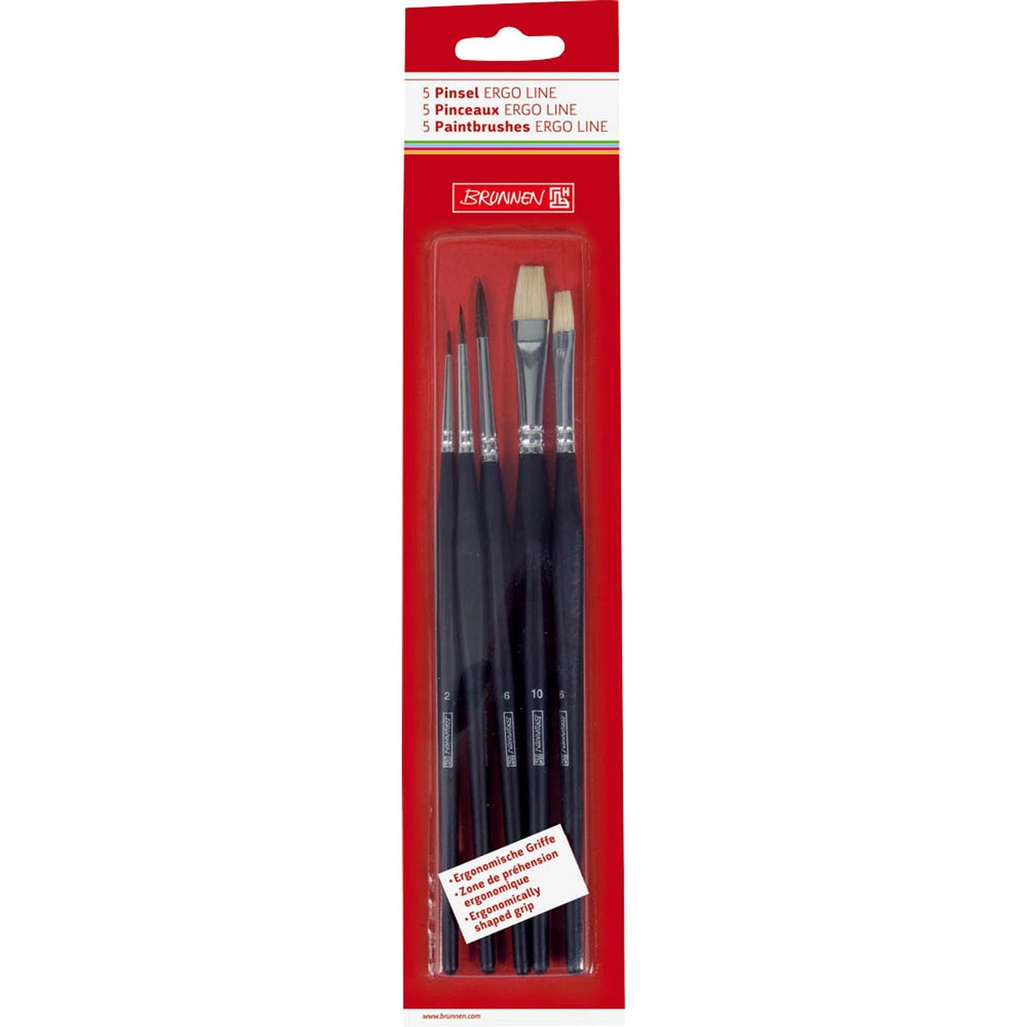 BRUNNEN ErgoLine Pinsel-Set Größe 2, 4, 6, 10, 5-teilig | 104893301 | 1 Pack = 5 St.