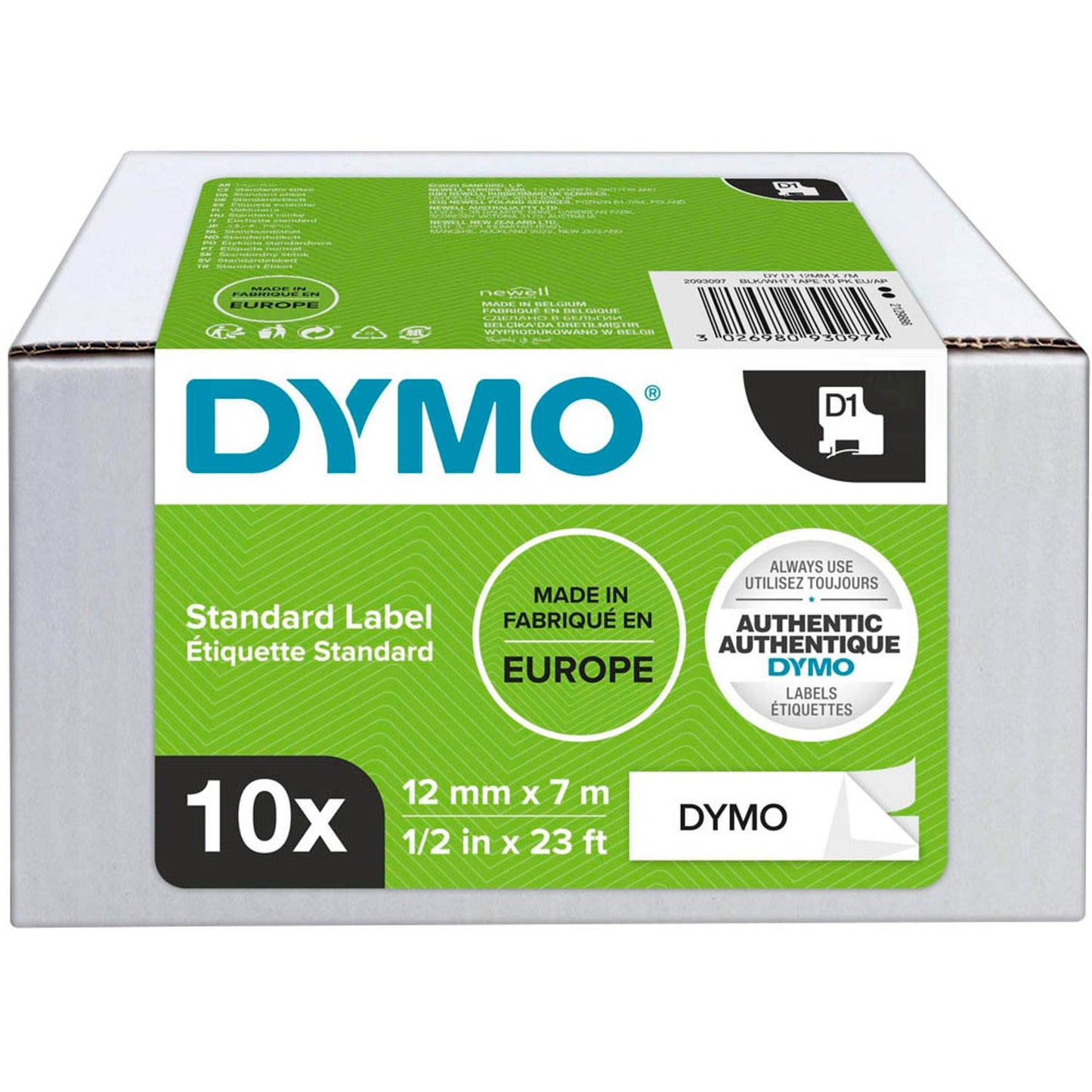 DYMO Schriftbänder D1 45013 , 12 mm schwarz auf weiß | 2093097 | 1 Pack = 10 St.