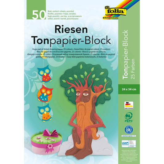 folia Tonpapier Riesen-Block farbsortiert 130 g/qm | 655 | 1 Block = 50 Blatt