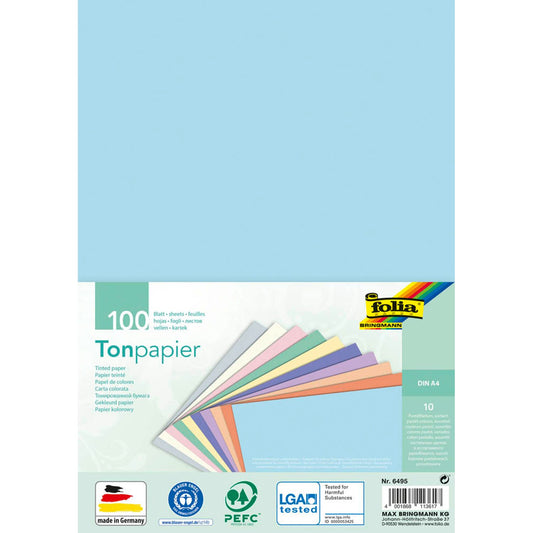 folia Tonpapier Pastell farbsortiert 130 g/qm | 6495 | 1 Pack = 100 Blatt
