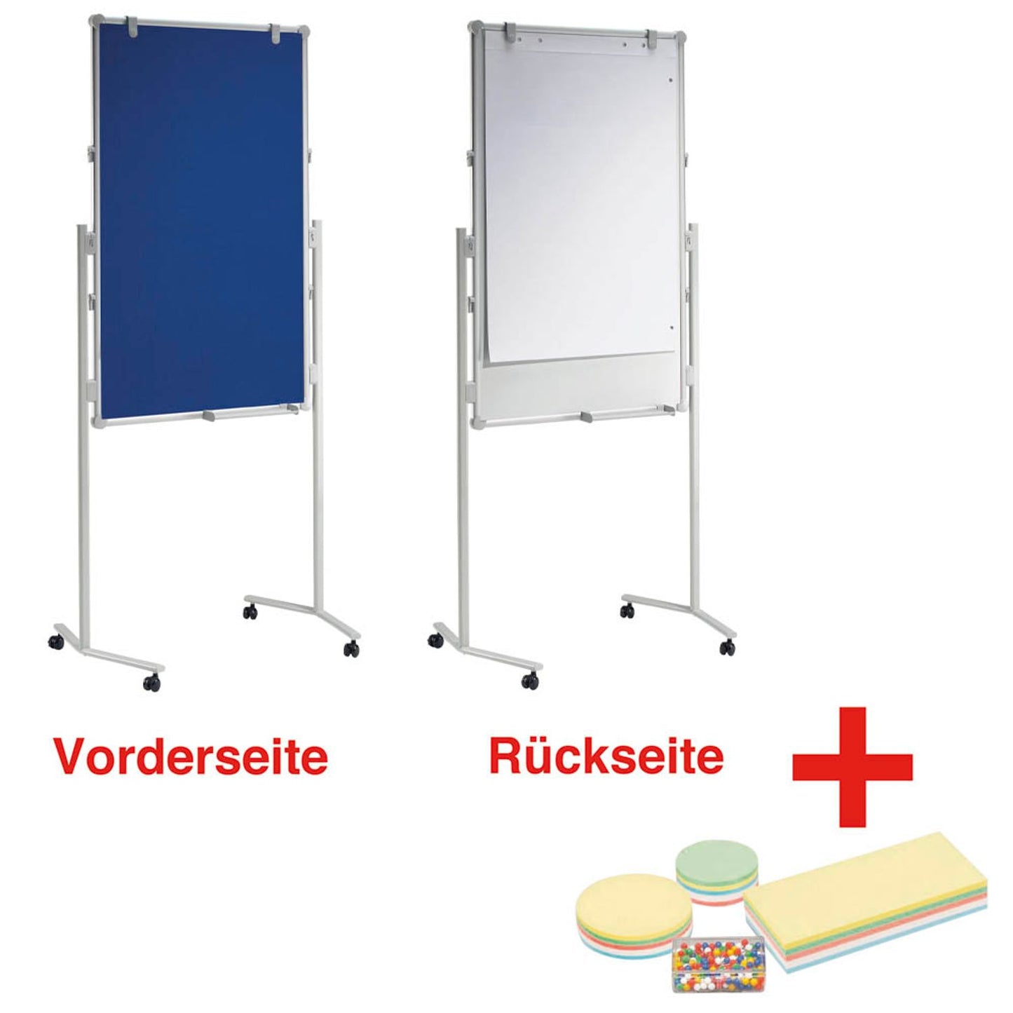 MAUL Moderationswand MAULpro cm blau, weiß + GRATIS Moderations-Starter-Set, bestehend aus je 120 Moderationskarten Ø 9,5 cm, Ø 13,5 cm, 9,5 x 20,0 cm, 200 Signal-Nadeln