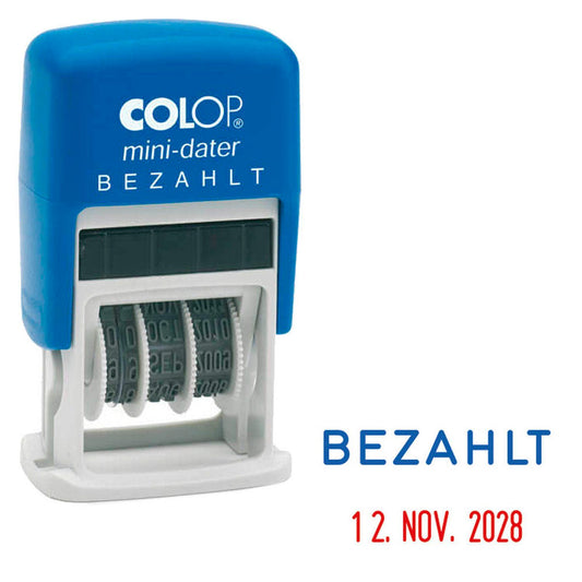 COLOP Datumstempel mit Text Mini-Dater S 160/L selbstfärbend blau rot