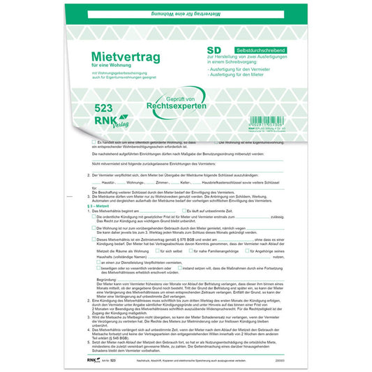 RNK-Verlag Mietverträge für Wohnungen | 523/10 | 1 Pack = 10 St.