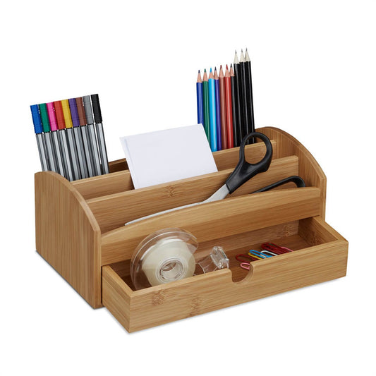 relaxdays Schreibtisch-Organizer braun Bambus 4 Fächer 27,5 x 15,0 x 11,0 cm | 10020247_0