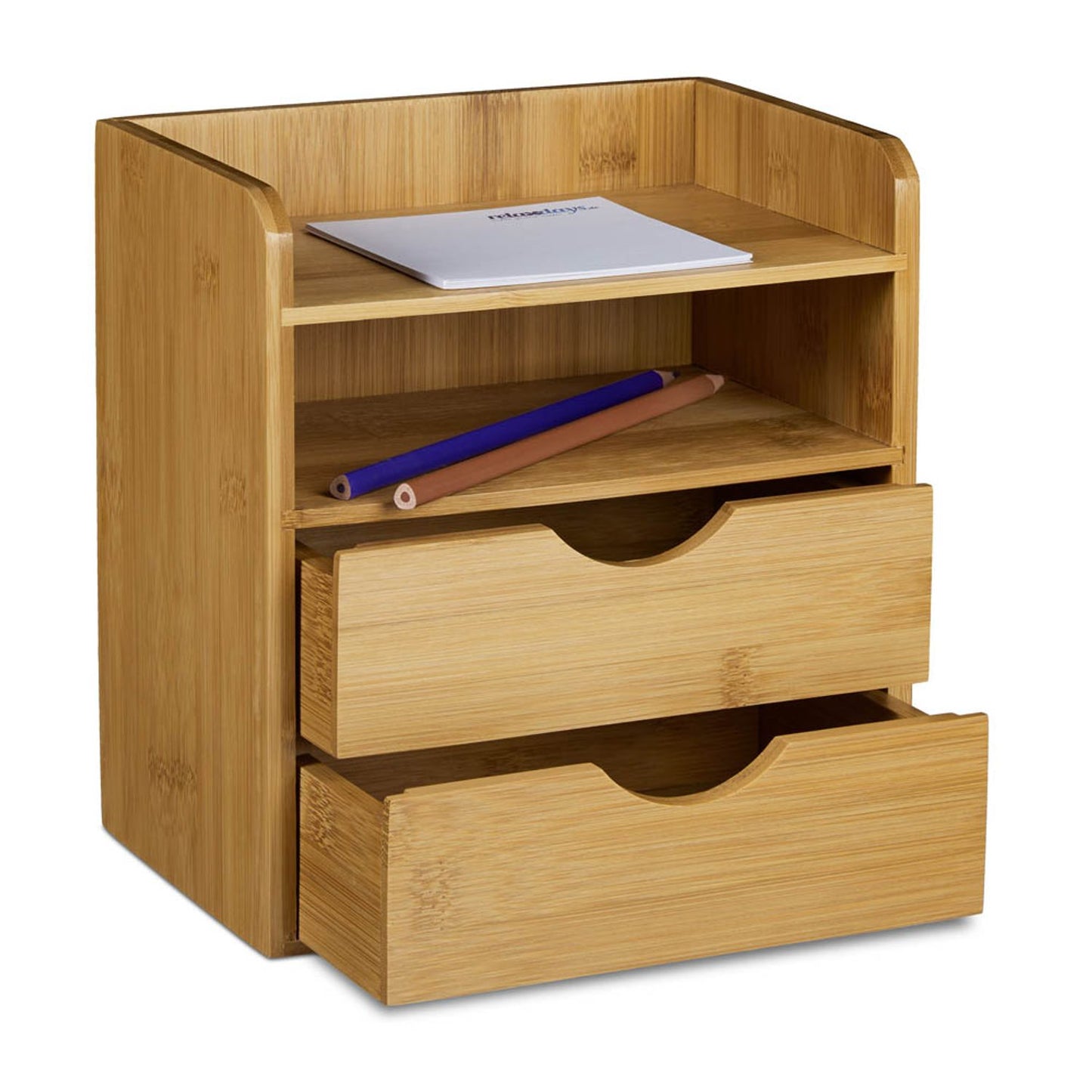 relaxdays Schreibtisch-Organizer braun Bambus 2 Schubladen, 2 Ablagen Fächer 20,0 x 13,0 x 21,0 cm | 10020323_0