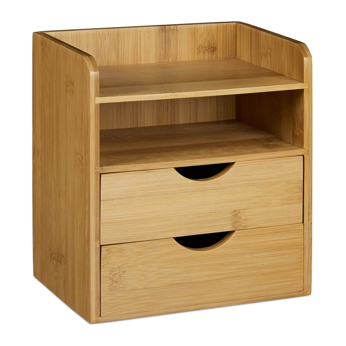 relaxdays Schreibtisch-Organizer braun Bambus 2 Schubladen, 2 Ablagen Fächer 20,0 x 13,0 x 21,0 cm | 10020323_0