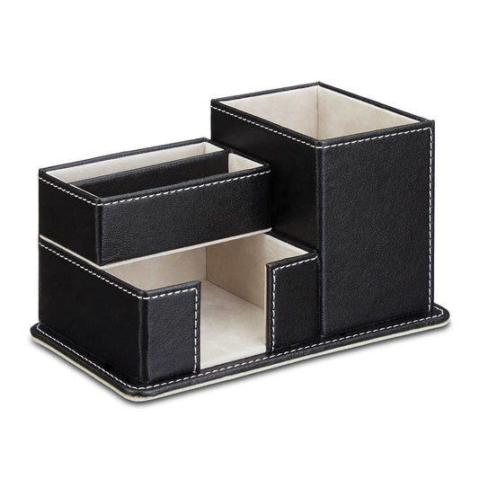 relaxdays Schreibtisch-Organizer schwarz Lederimitat 4 Fächer 18,0 x 12,0 x 10,0 cm | 10021945_0