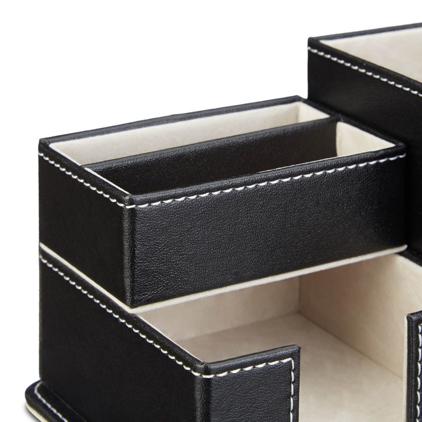 relaxdays Schreibtisch-Organizer schwarz Lederimitat 4 Fächer 18,0 x 12,0 x 10,0 cm | 10021945_0
