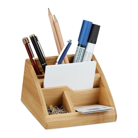 relaxdays Schreibtisch-Organizer braun Bambus 5 Fächer 12,7 x 15,5 x 8,7 cm | 10022187_0
