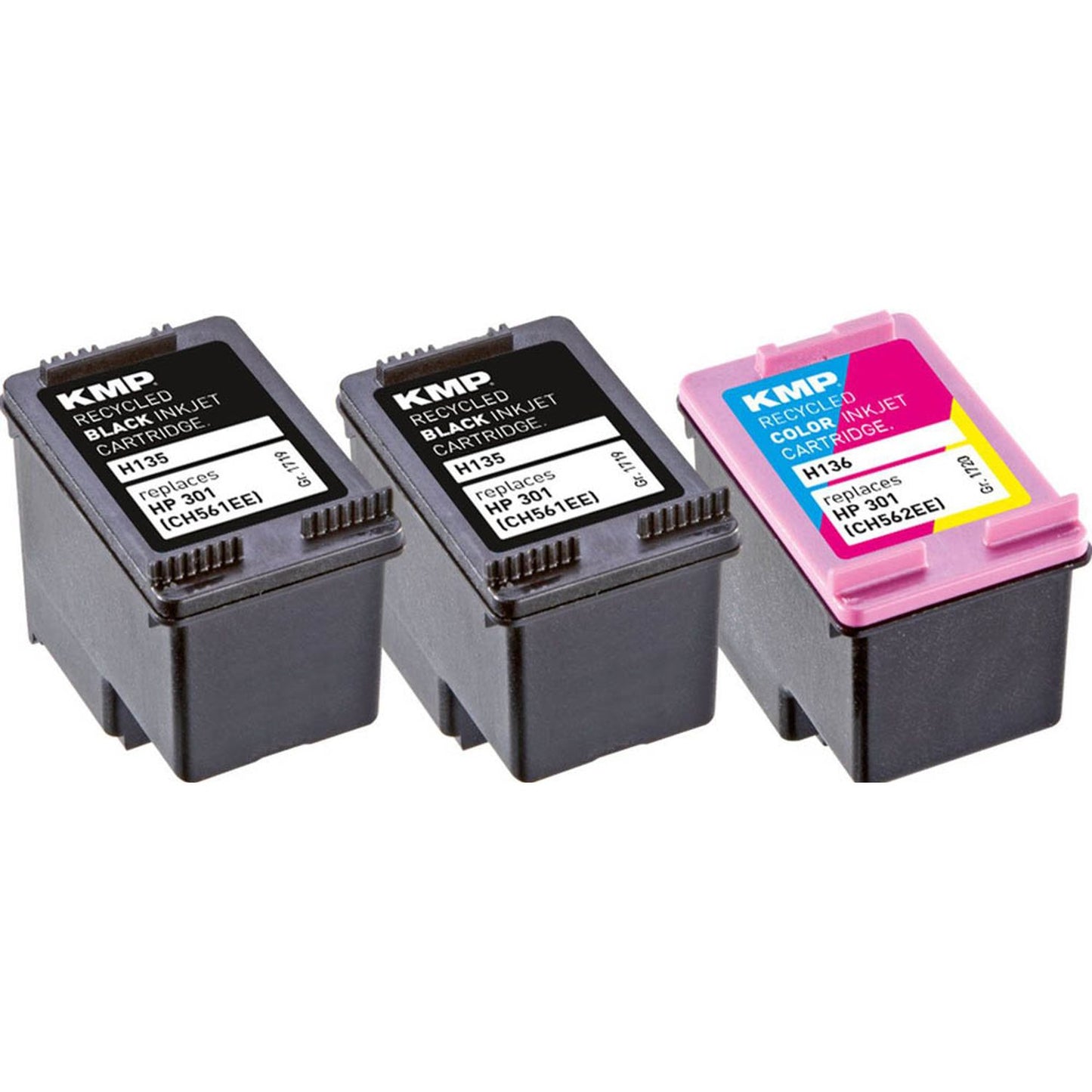 KMP H136V schwarz, color Druckerpatronen kompatibel zu HP 301 (E5Y87EE), 3er-Set | 1719,4855 | 1 Pack = 3 St.