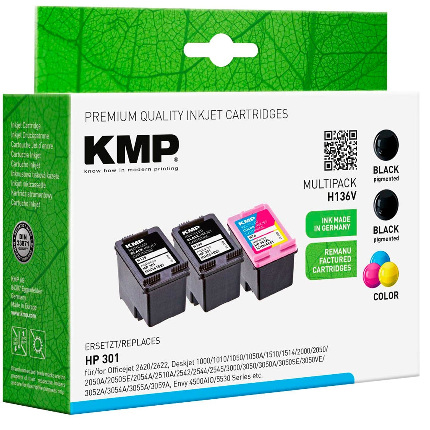 KMP H136V schwarz, color Druckerpatronen kompatibel zu HP 301 (E5Y87EE), 3er-Set | 1719,4855 | 1 Pack = 3 St.