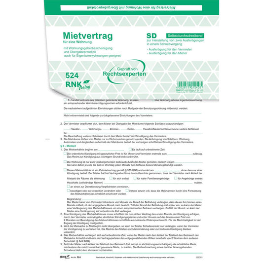 RNK-Verlag Mietverträge für Wohnungen | 524/10 | 1 Pack = 10 St.