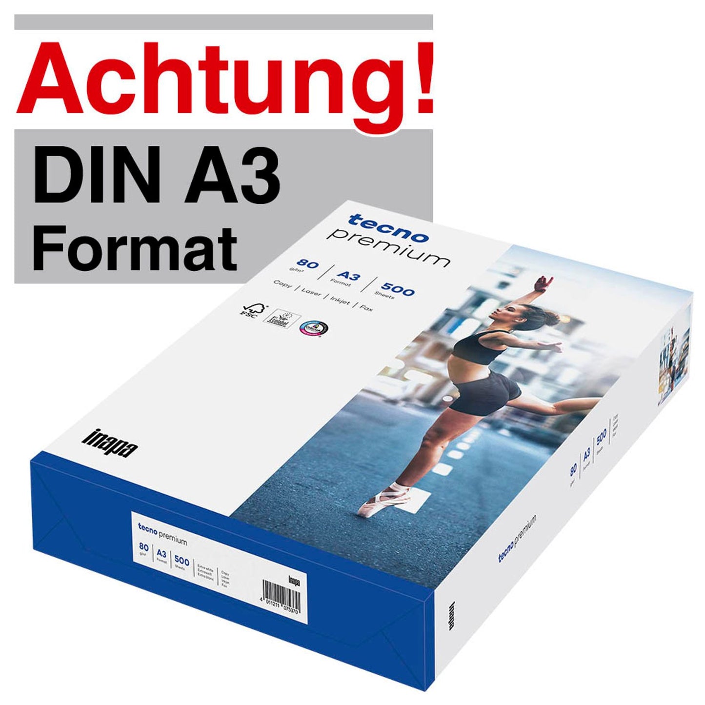 tecno Kopierpapier premium DIN A3 80 g/qm | 5265 080 19 00 2 | 1 Pack = 500 Blatt