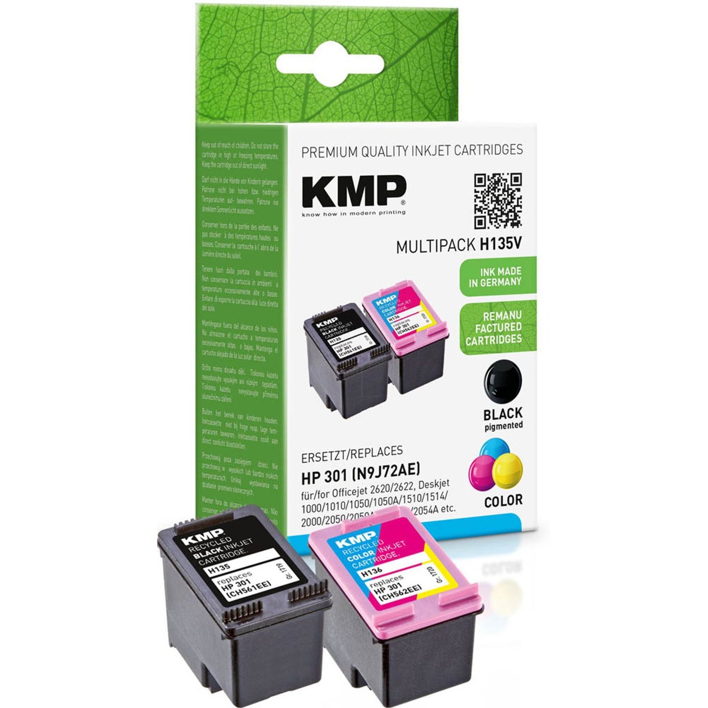 KMP H135V schwarz, color Druckerpatronen kompatibel zu HP 301 (N9J72AE), 2er-Set | 1719,4850 | 1 Pack = 2 St.