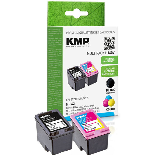 KMP H160V schwarz, color Druckerpatronen kompatibel zu HP 62 (N9J71AE), 2er-Set | 1741,4805 | 1 Pack = 2 St.