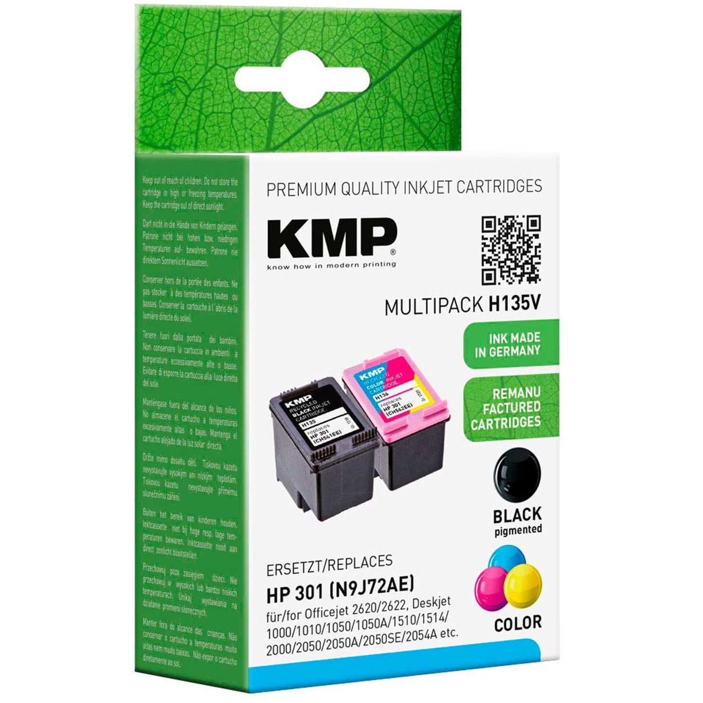 KMP H135V schwarz, color Druckerpatronen kompatibel zu HP 301 (N9J72AE), 2er-Set | 1719,4850 | 1 Pack = 2 St.