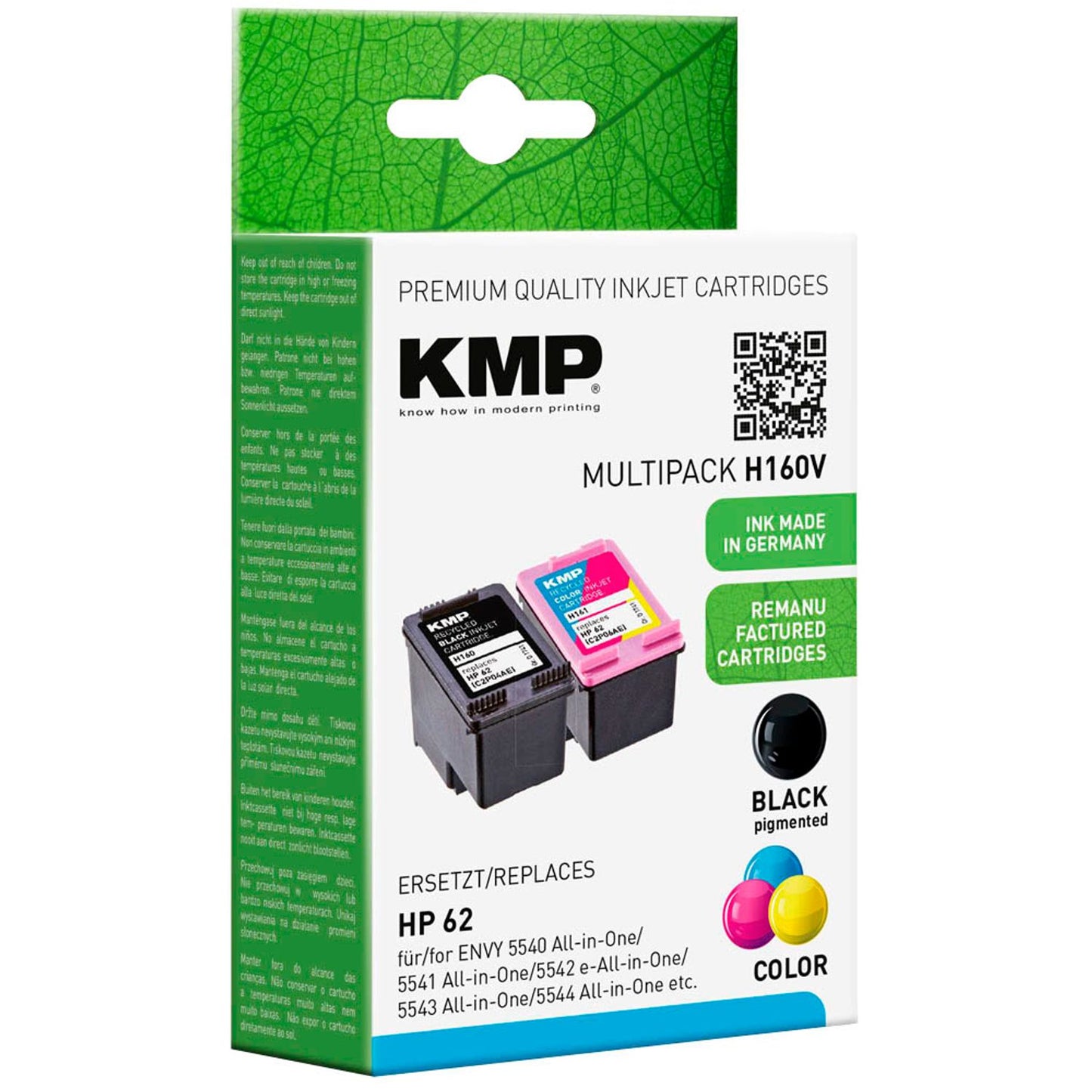 KMP H160V schwarz, color Druckerpatronen kompatibel zu HP 62 (N9J71AE), 2er-Set | 1741,4805 | 1 Pack = 2 St.